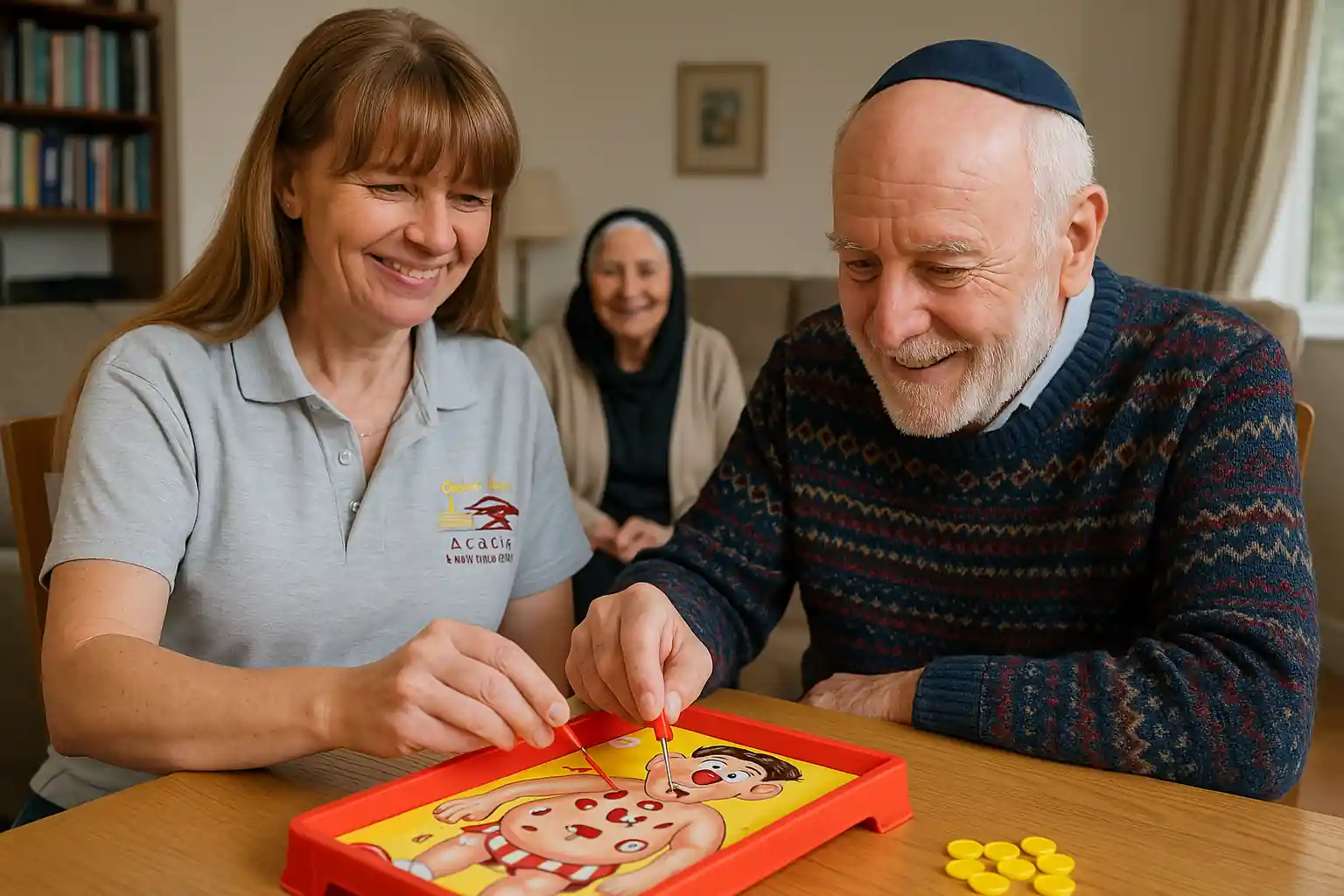 Acacia Homecare Carer playing game with customer