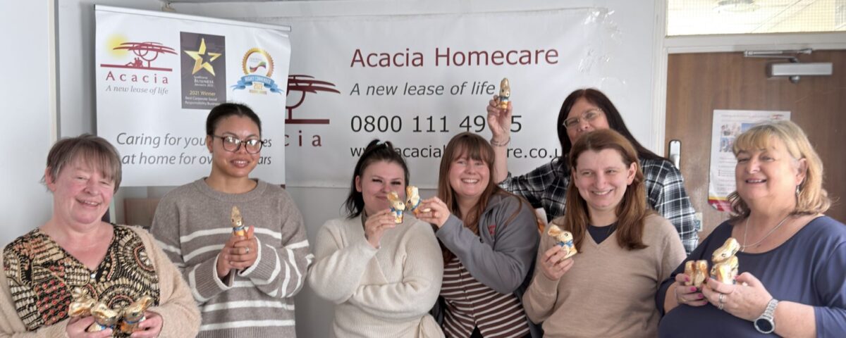 Acacia Homecare Office team with the Easter Bunnies