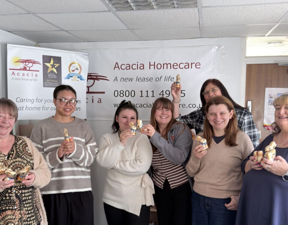 Acacia Homecare Office team with the Easter Bunnies