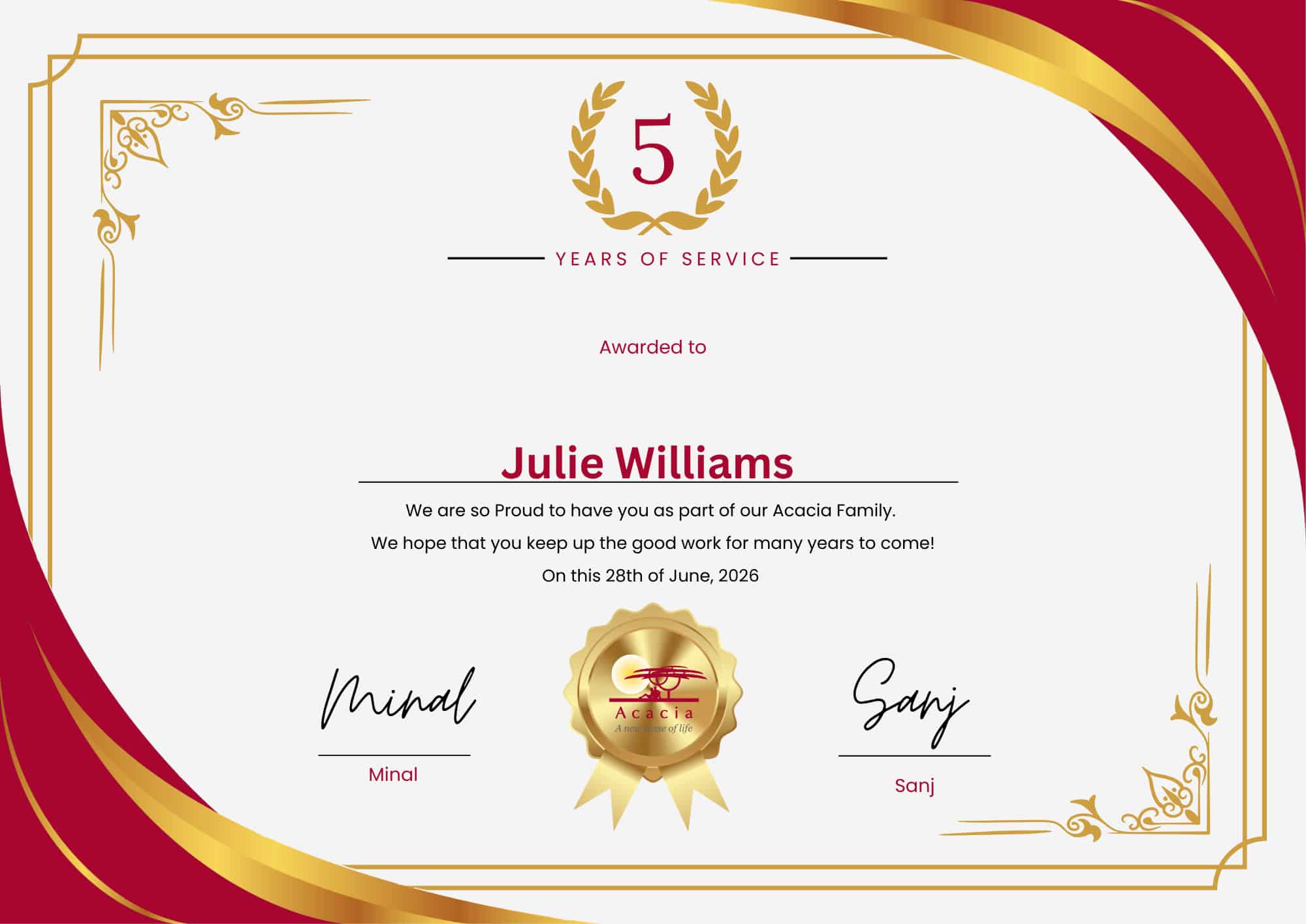 5 Year Certificate (Julie)